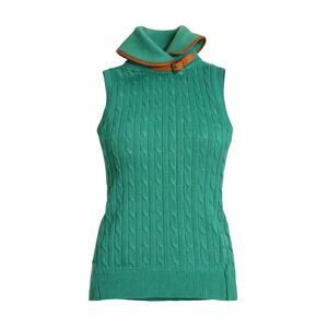Ralph Lauren Cable Knit Sweater Vest Green Buckle Cowl Neck Sleeveless Size L